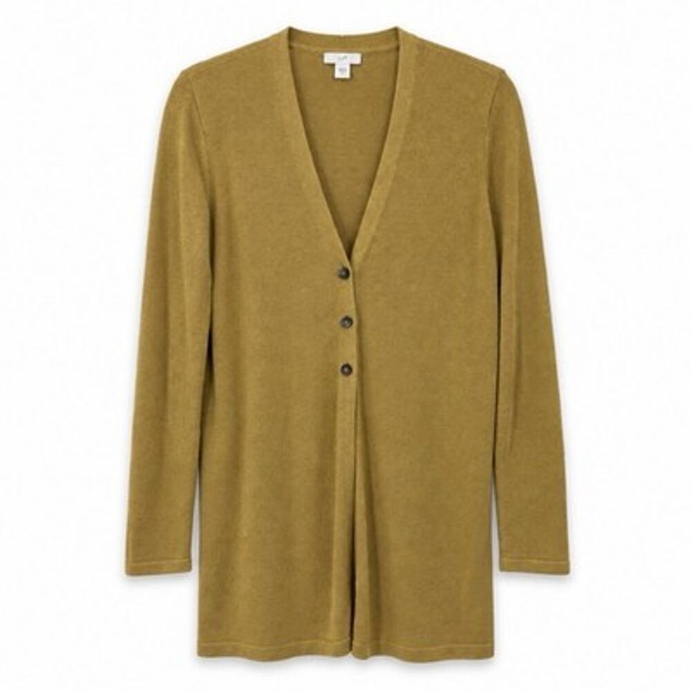 J Jill Slub Linen Knit Cardigan Small Camel Beige V neck Button up Minimalist